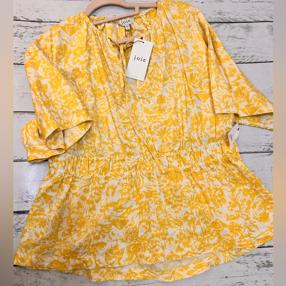 3XL Joie Yellow Floral Linen Shirt - Porcelain and Empire Renae B